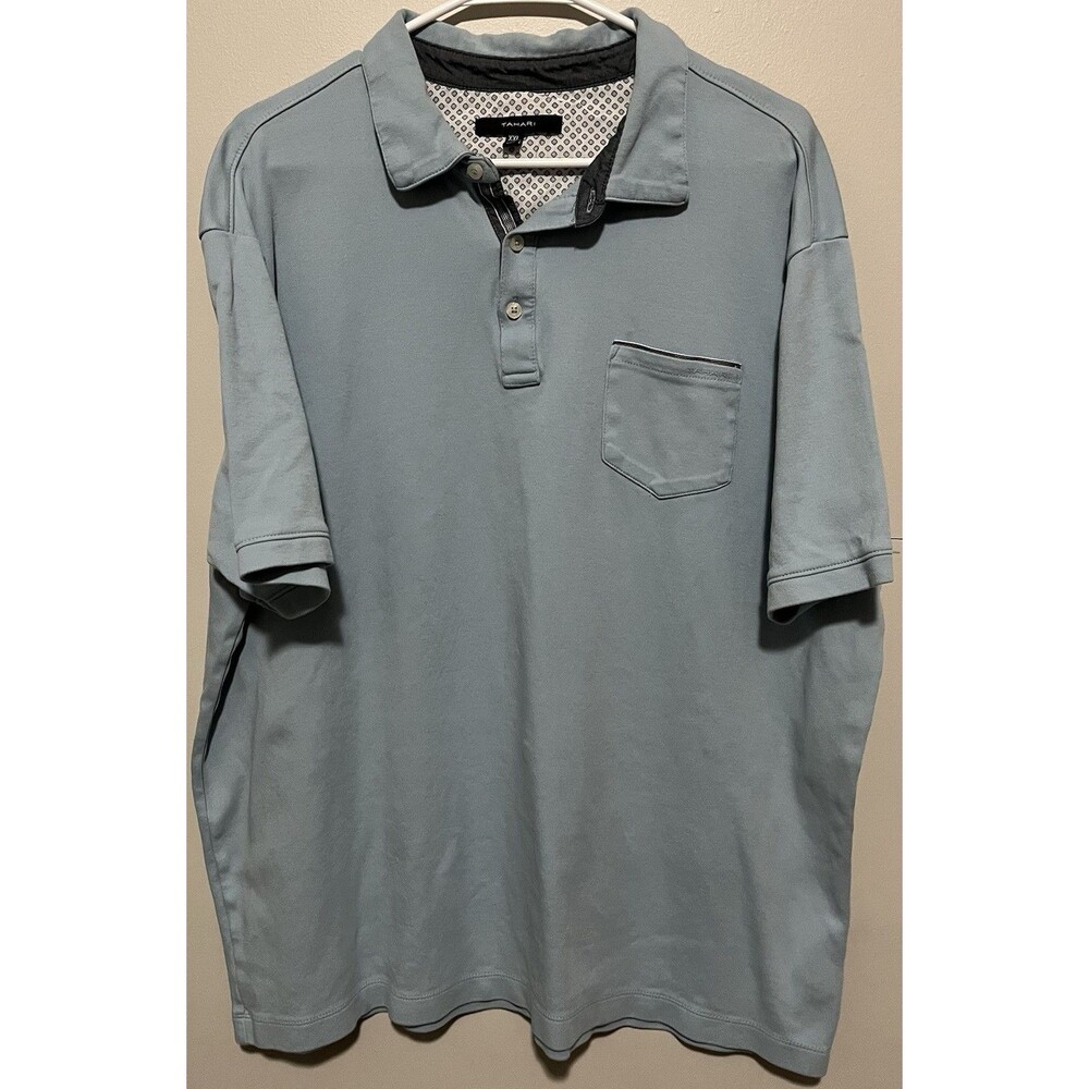 Tahari Shirt Mens XXL Blue Polo Golf Rugby Cotton Preppy Powder Pocket